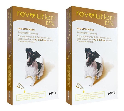 2un. Revolution 12% 0,5ml Antipulgas P/ Cães 5 A 10kg - 60mg