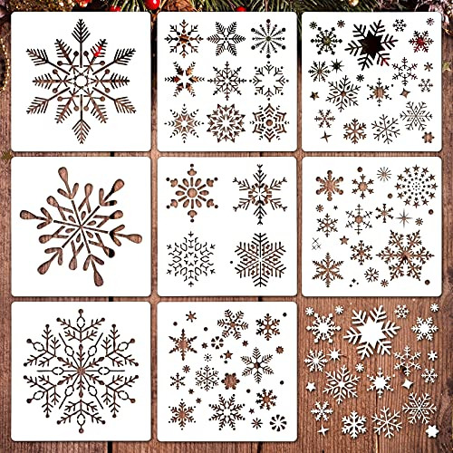 **conjunto De 8 Plantillas De Copos De Nieve Navidad, P...