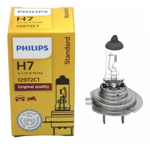 Philips-bombilla halógena para faro delantero de coche, lámpara brillante  Original estándar H7, 12V, 55W, PX26d, 12972C1, ECE (individual)