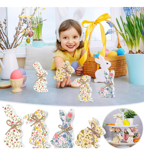 Juego De Decoración De Conejito De Pascua De Madera G Orname