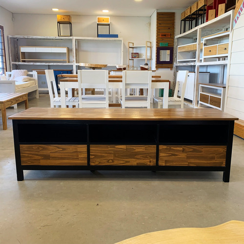 Mesa Rack De Tv Madera Pintada Con Cajones Y Estantes Negro