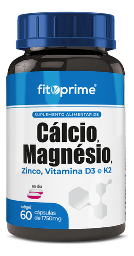 Cálcio Magnésio Zinco Vitaminas D3 K2 Com 60cps Fitoprime