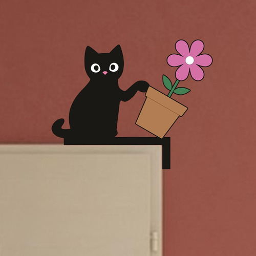 Fa Esquina De La Puerta Derecha Gato De Maceta De Flores
