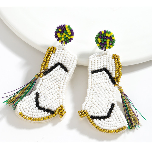 2 Pendientes Bohemios Hechos A Mano De Tela Con Cuentas En F