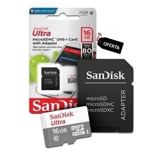 Cartão Memória Sandisk 16gb Micro Sdhc Classe 10 Ultra 80mbs