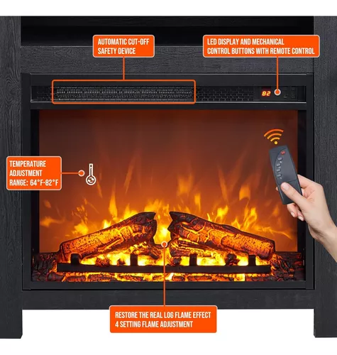 Mueble TV, Televisión, Negro, Chimenea eléctrica LED