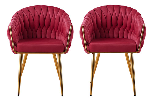 Set 2 Sillas Comedor Dapri Patron Tejido Elegante Moderno Tejida Terciopelo Dorado Vino