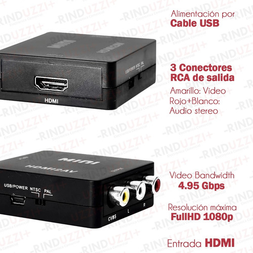 Conversor Hdmi A Rca Adaptador Tv Tubo Play Convertidor 1080