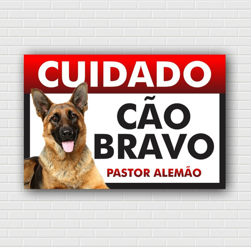 Placa Aviso Cuidado Cão Bravo Pastor Alemão 20x30 Pvc 1mm 