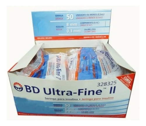 Seringa De Insulina Bd Ultra Fine 50 Ui 8m Com 10 Seringas