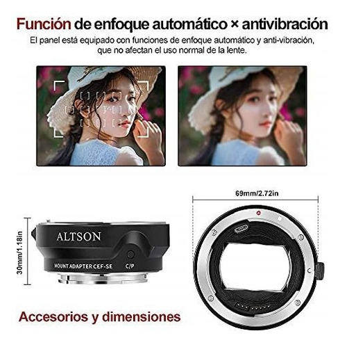 Imagen 6 de 6 de Lens To Sony Montaje Smart Adapter Auto Focus Ring For Cef Y