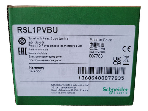 Relé Interface 6a, 1naf 24v Base Paraf. Schneider Rsl1pvbu