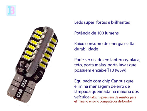 Lâmpadas Meia Luz Led Lanterna Ranger W5w Pingo T10 48 Led Canbus Branco