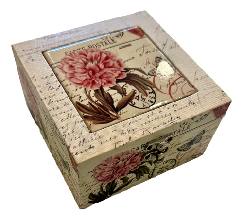 Caja Decorativa Madera Cerámica  Rosa - Impecable!