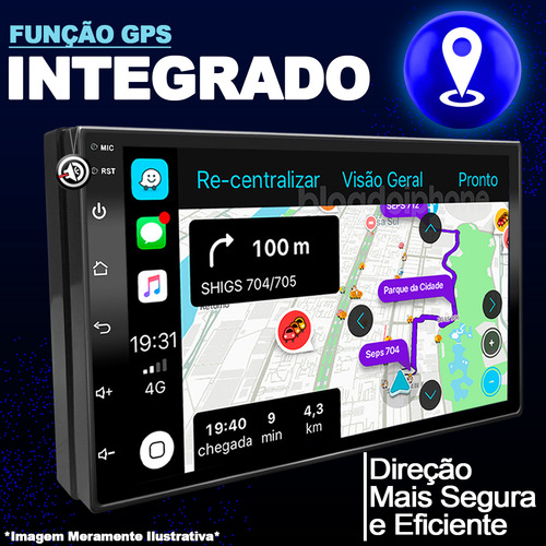 Kit Com Central Multimidia Carplay + Moldura 7 Polegadas