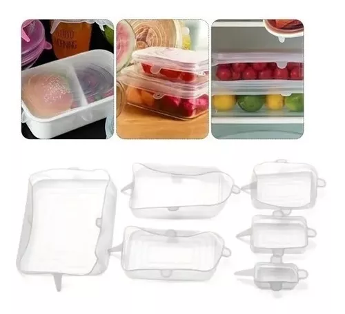 Set de 6 piezas Tapas de silicona ajustables Cocina Reutilizables  ecológicas Varios tamaños (6,3cm hasta 19,5cm) Tapas Silicona para Alimentos
