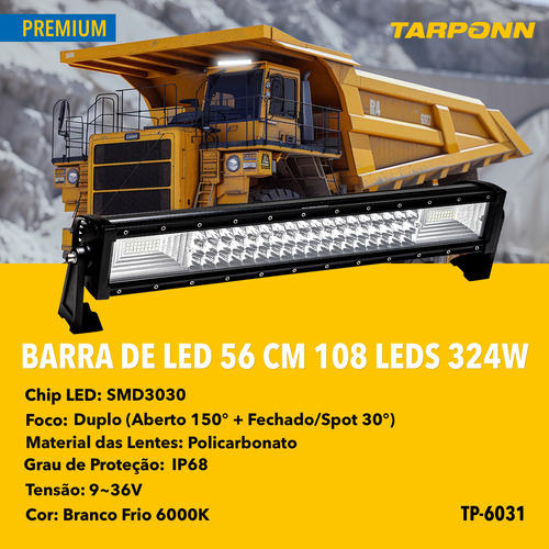 Barra De Led 7d 108 Leds 22 56cm 324w 6000k Premium
