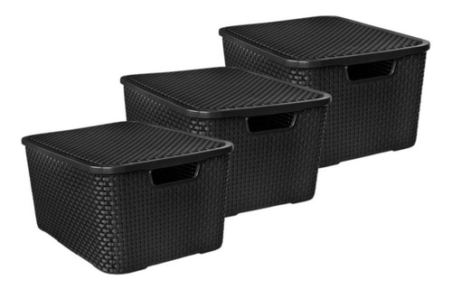 Set Kit Cestos Canastos Simil Rattan 15lts X 3  34.5x26x18cm