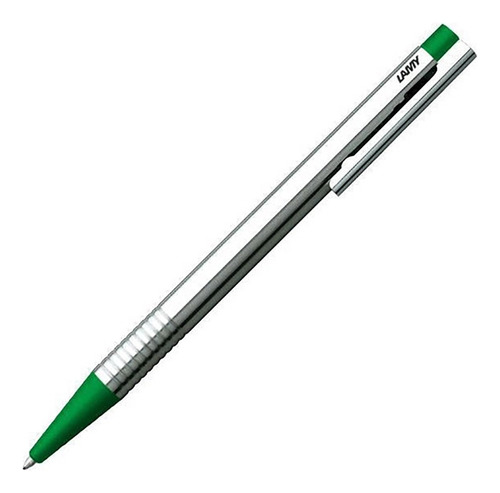 Caneta Lamy Logo Esfero Aço Inox Verde - Made In Germany Tinta Azul Exterior Prateado E Verde