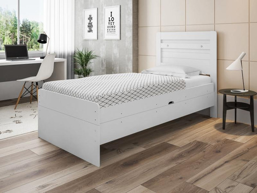 Imagem 2 de 5 de Cama Solteiro Com Baú - Branca