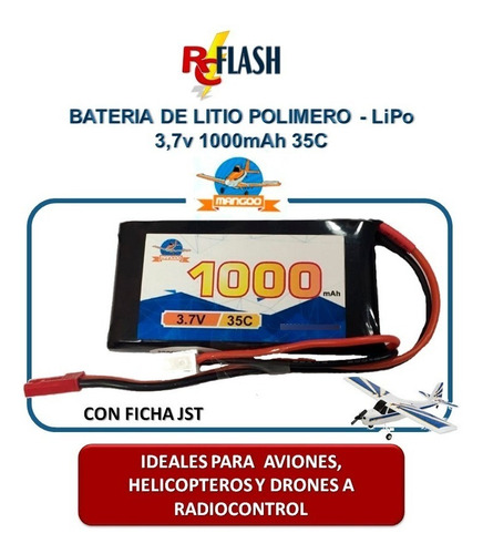 Imagen 2 de 4 de Batería Litio Polímero Lipo 3.7v 1000mah 35c Helicópteros Rc