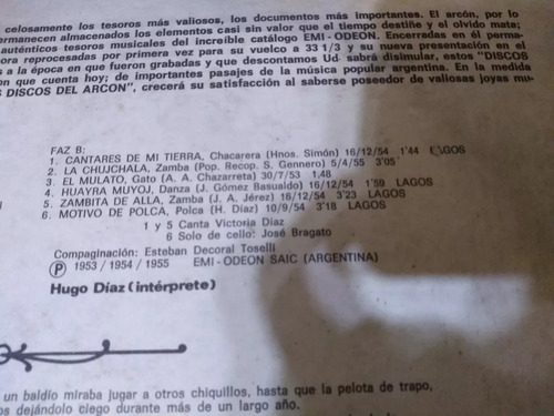 Vinilo Lp Hugo Diaz Cantares De Mi Tierra Palermo Envios Estándar (Usado)