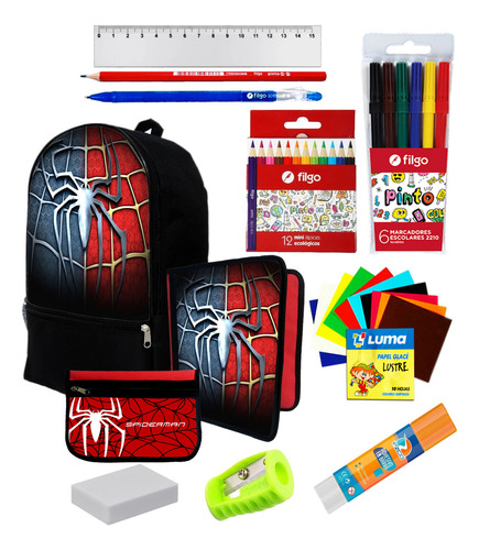 Super Set Mochila + Utiles De Spiderman C9