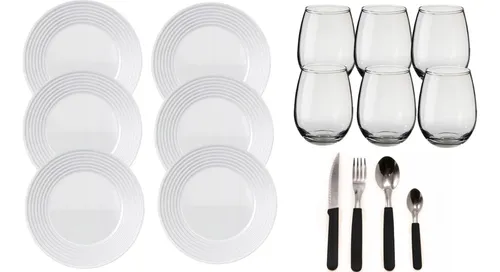 Set Vajilla Completa Platos Duralex Vasos Cubiertos 6 Pers.