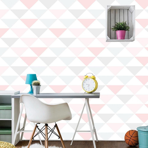 Imagem 4 de 5 de Papel De Parede Geométrico Vinil Menina Triangulo Rosa 3,10