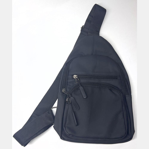 Mochila Masculina Feminina Bolsos Zíper Alça Transversal Cor Preto Desenho Do Tecido Liso