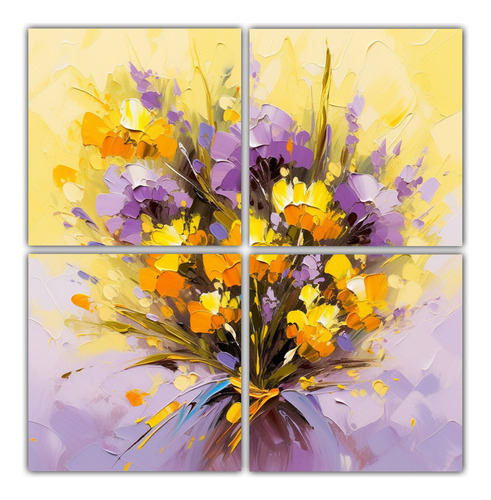 100x100cm Cuadros De Flores Amarillas Y Púrpuras Para Ofici