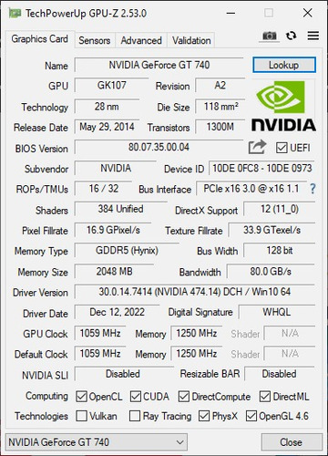 Imagen 2 de 2 de Tarjeta Grafica Gt 740 2gb Gddr5