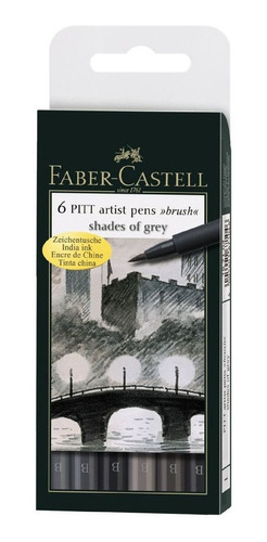 Set 6 Marcadores Grises Faber Castell Pitt Artist Brush Grey