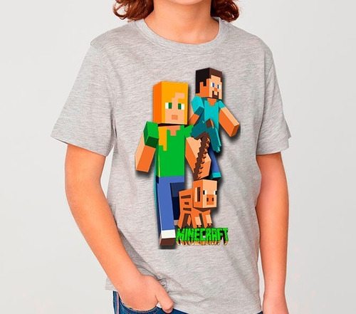 Polera Estampada Algodon Niño Juego Minecraft Personajes 001