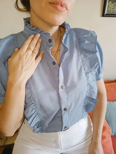 Camisa Denim Volados Manga Princesa Mod Leti 2 Figuera Ind