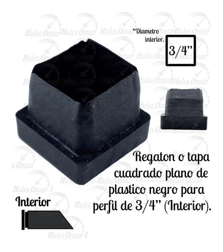 Tapon O Regatón Cuadrado De 3/4 Interno Plastico Negro 100pz