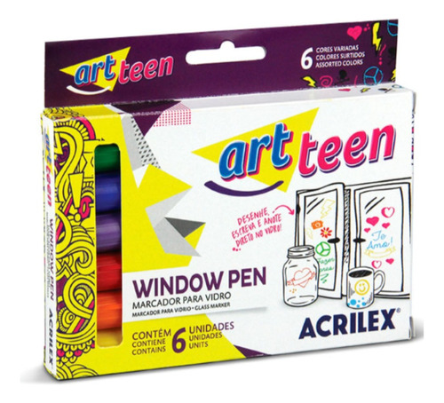 Marcador Para Vidro Window Pen Com 6 Cores Acrilex
