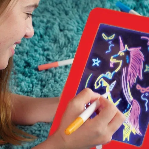 Pizarra De Dibujo Luz Led + Plumones Niños Block