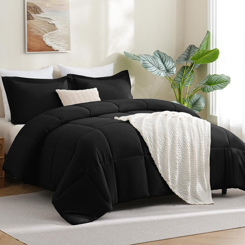 Juego De Edredón Cozylux Tamaño King Negro Con 1 Edredón Y 2