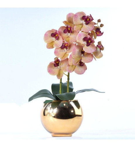 Arranjo 2 Orquídeas Outonadas Em Vaso Dourado Naty | Parcelamento sem juros