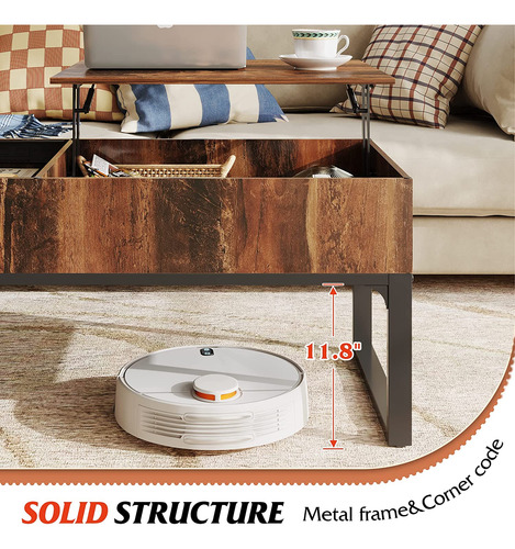 Mesa De Centro Elevable Con Compartimento Y Marco De Metal