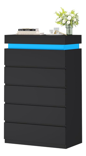 Haumous Cómoda Alta De 5 Cajones Con Luz Led Negro