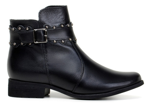 Bota Cano Curto Cravos Com Fivela Confort Preto Fiauxshoes