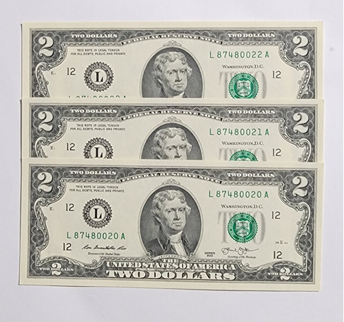 3 Billetes De 2 Dólares De Estados Unidos 