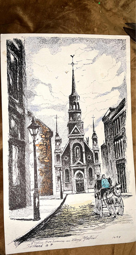 Láminas 2 Original De Simard Iglesia Y Maison Montreal Tinta