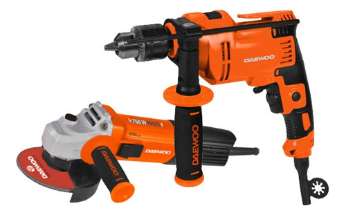 Imagen 3 de 7 de Kit Daewoo Amoladora Angular 750w + Taladro Percutor 550w Mm
