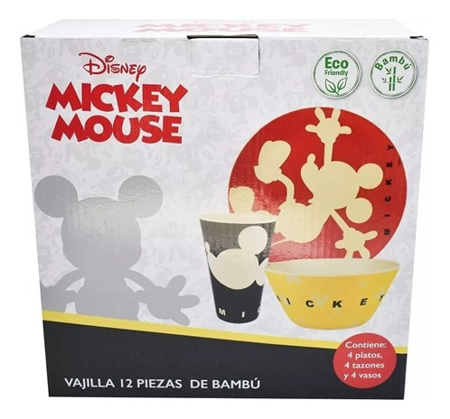  Vajilla De Bambú Mickey Mouse Disney Original 12 Piezas