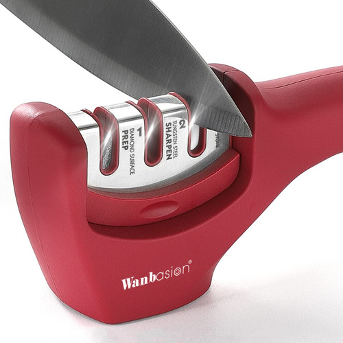 Wanbasion Afilador De Cuchillos De Cocina Rojo Profesional D