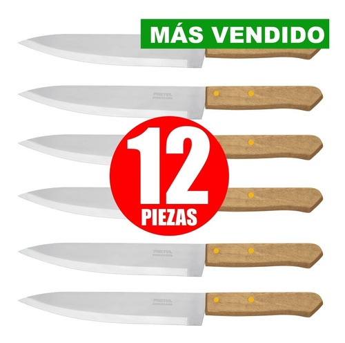 Cuchillo De Chef 12 Piezas 8'' Mango Madera C23082