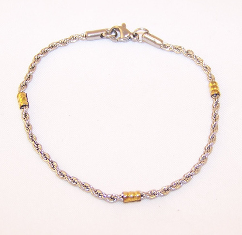 Pulsera De Acero Quirurgico C/ Oro Modelo Soga 19cm 2mm